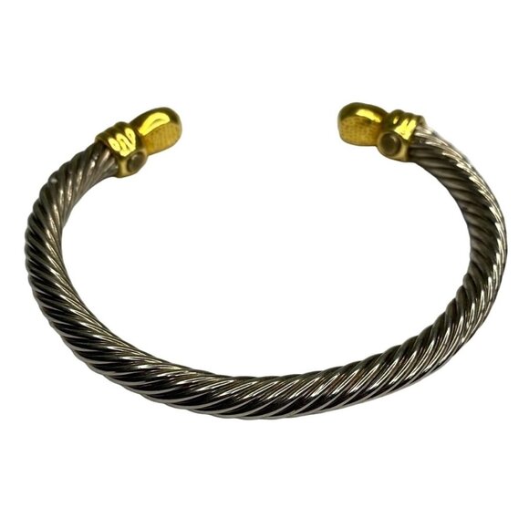 Cable Cuff Gold Silver Tone Clear Rhinestone Bracelet - Picture 5 of 5